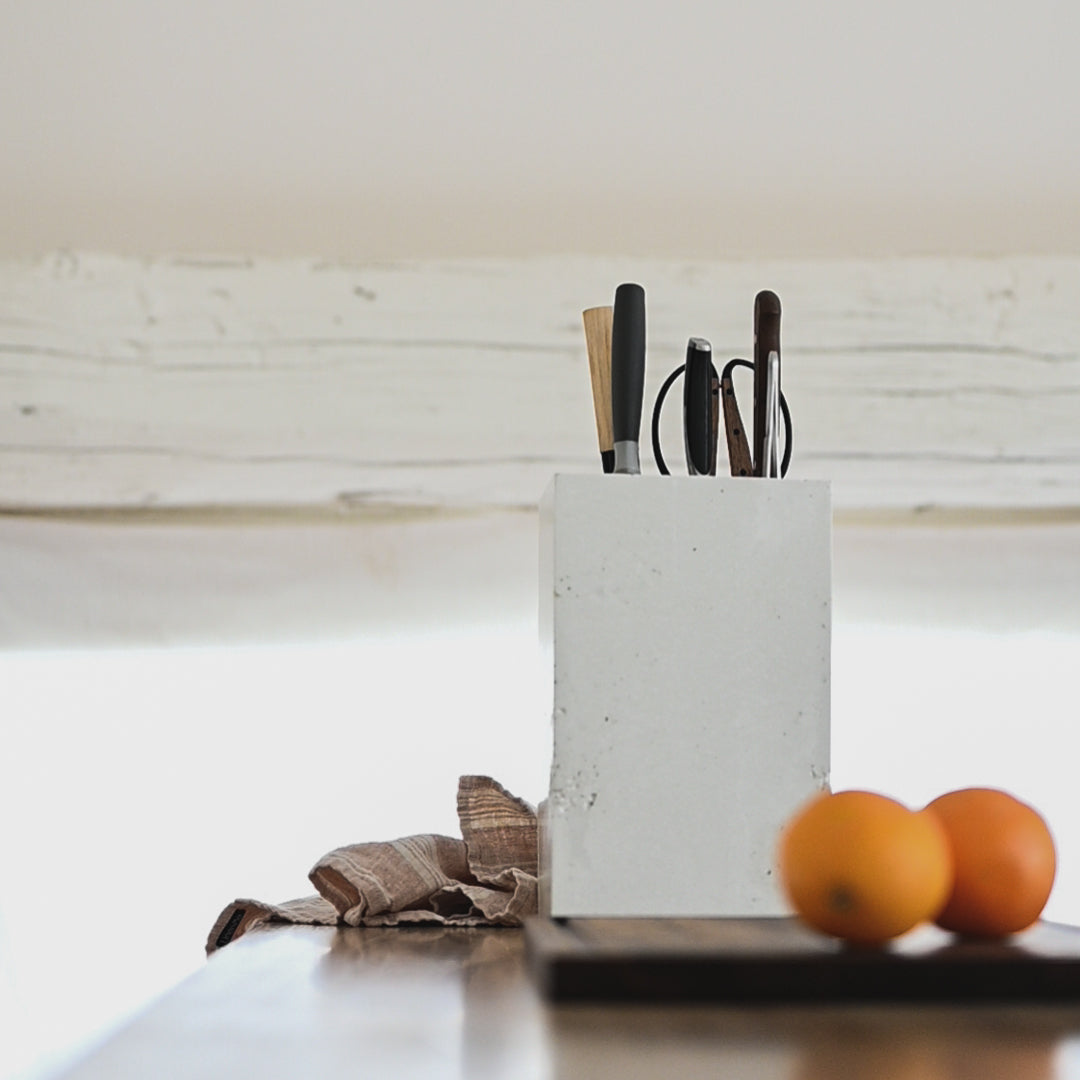 Concrete Knife Block - Textured White