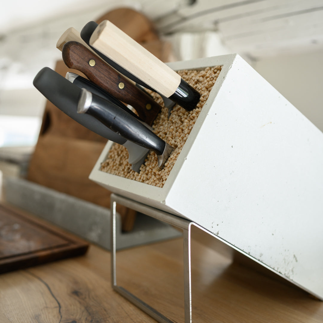 Concrete Knife Block - Textured White