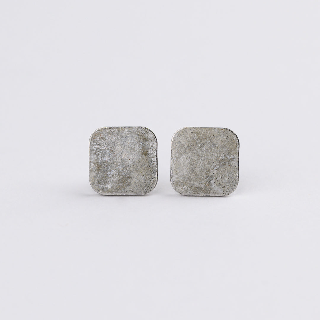 Square Concrete-Scape Stud Earrings - 10mm